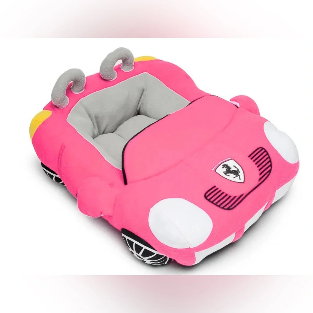 Dog bed Pink Convertible car shaped Fluffy Thick Soft New Ferrari soft plush